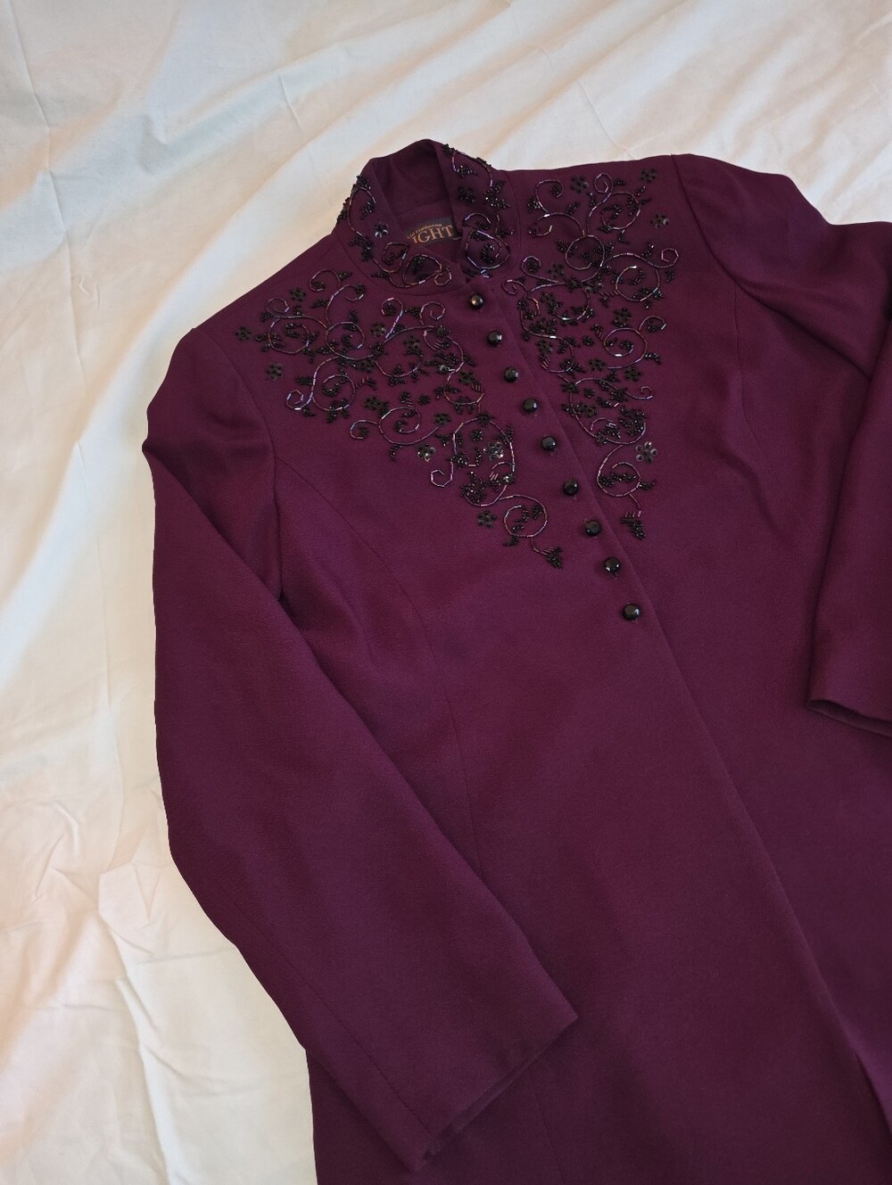 Vintage Liz Claiborne Night Beaded Evening Jacket Plum Burgundy Size 6